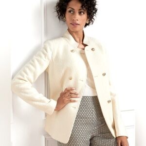New! Talbots Double Breasted Boiled Wool Blend Ivory White Coat Size 8